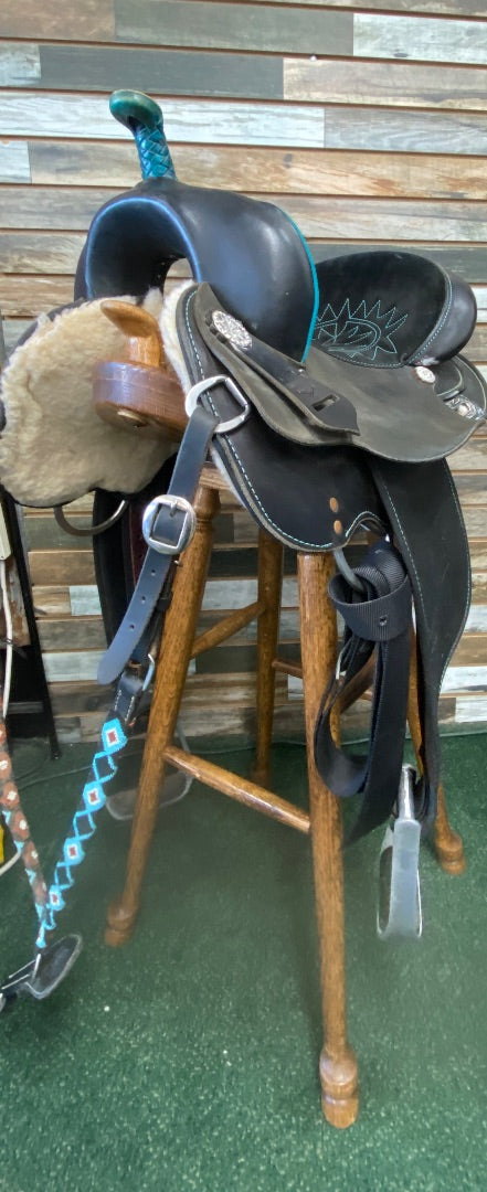 USED High Horse (Circle Y) Mercury Cordura Barrel 14" Seat 7" Gullet Black/Turquoise
