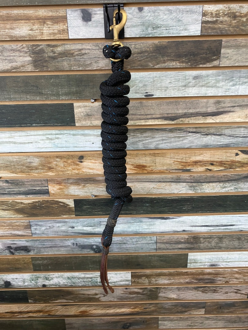 USED Golden Horseshoe Equestrian Cotton Lead Ropes 12 ft. Black With Blue Accents