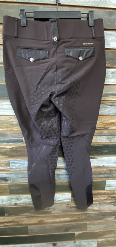 USED PS of Sweden Ladies English Breeches Full Seat 44ES(34us) Chocolate Brown w/Leather Trim