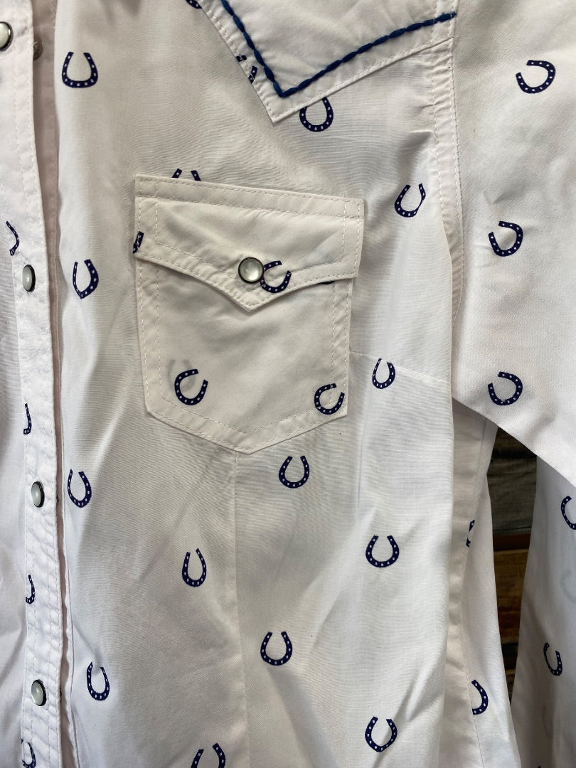 USED Wrangler Ladies Western Top Small White/Navy