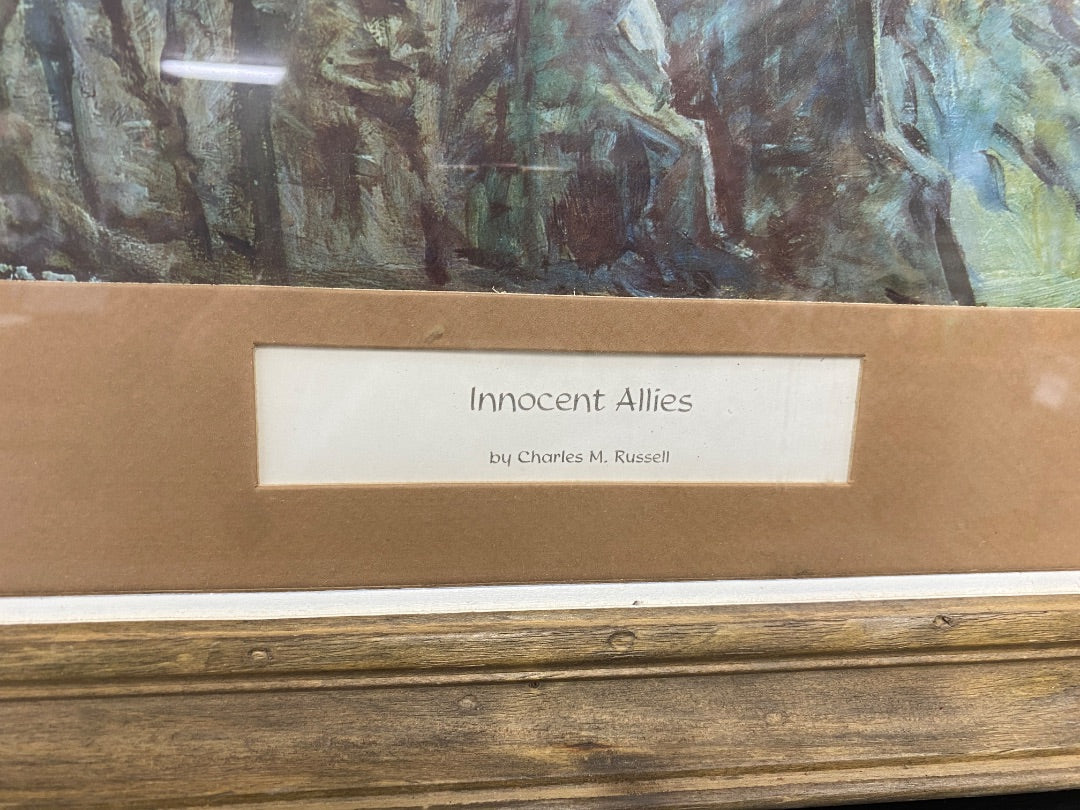 USED Charles Russell Horse Art Print Innocent Allies 29” x 19” Grey/Brown