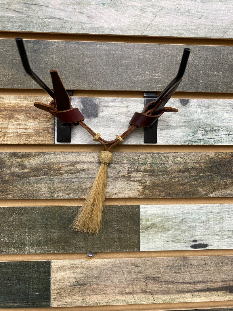 USED Golden Horseshoe Equestrian Leather Curb Chin Strap with Tassel Horse Medium Oil