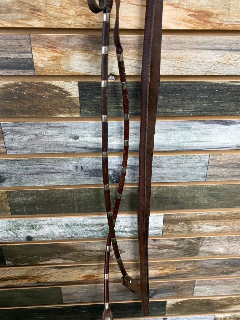 USED Golden Horseshoe Equestrian Western Browband Headstall & Reins Horse Dark Oil With Silver