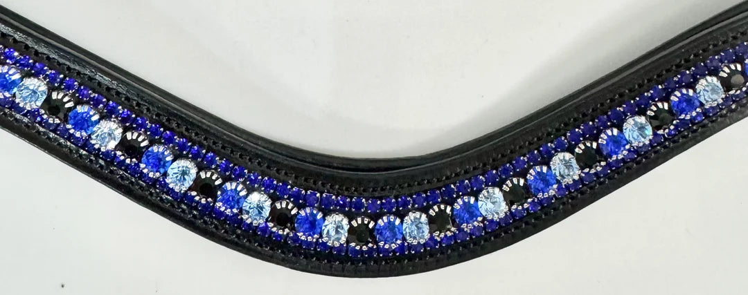 #203 Royal, Light & Dark Blue Crystals on Black Leather