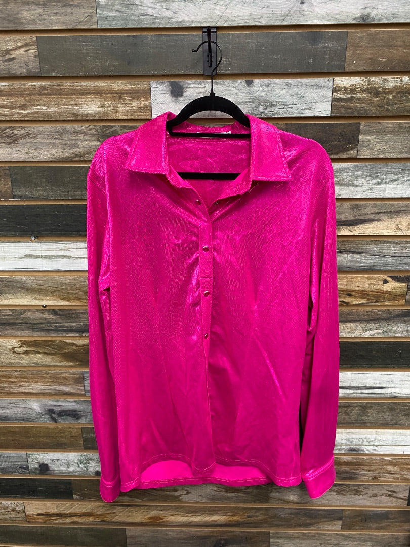 USED Ranch Dress'n Western Show Shirt 2XL Pink Sparkle