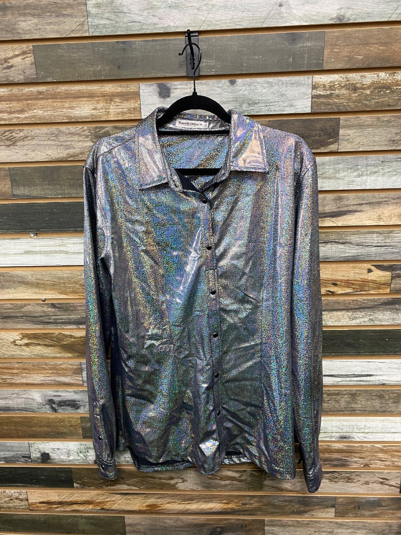USED Ranch Dress'n Western Show Shirt 2XL Silver Sparkle