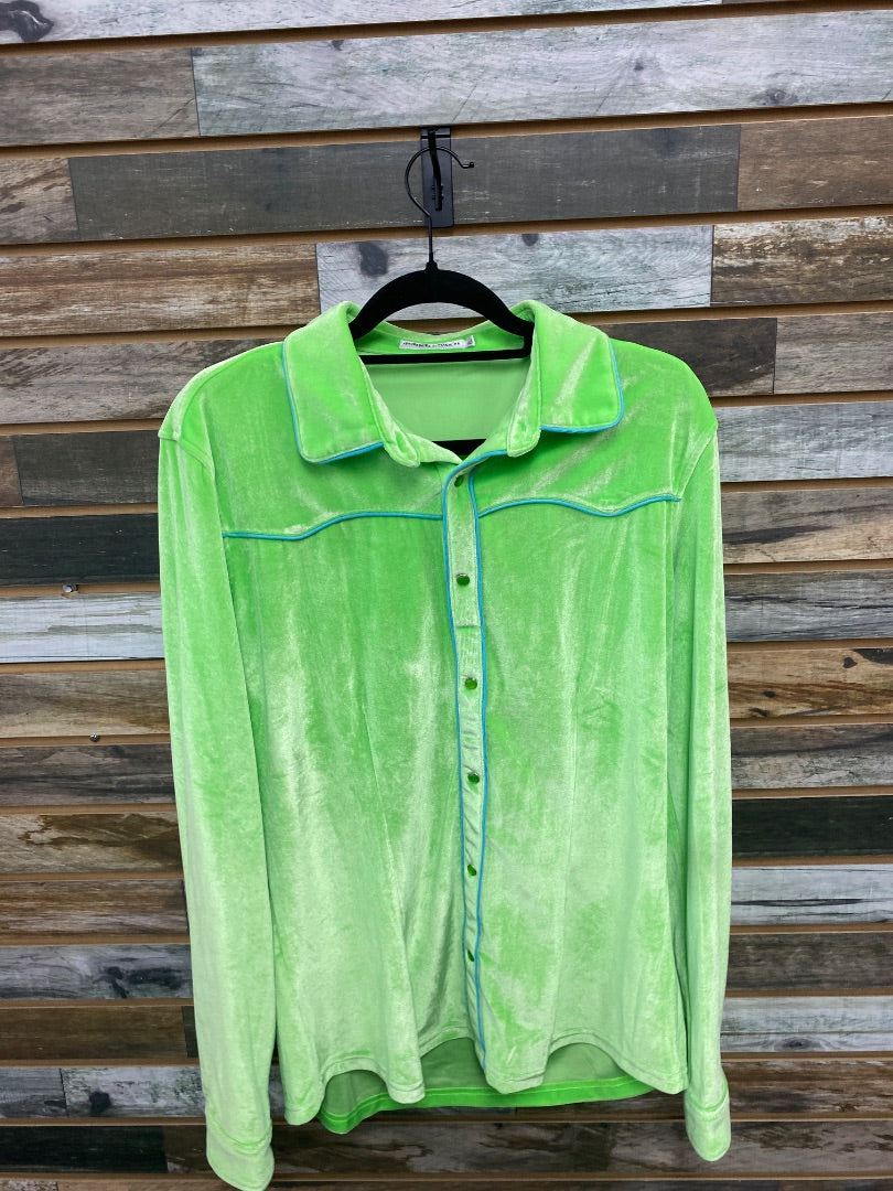 USED Ranch Dress'n Velvet Western Show Shirt XL Lime Green