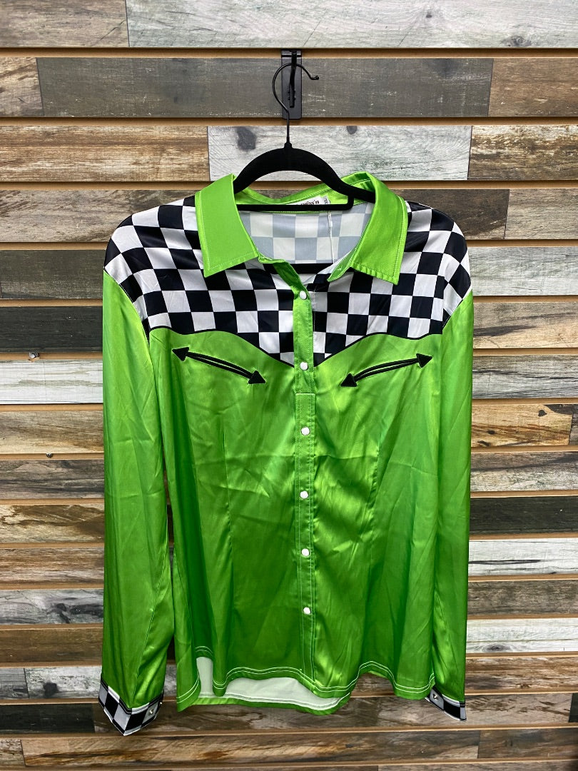 USED Ranch Dress'n Western Show Shirt XL Lime Green