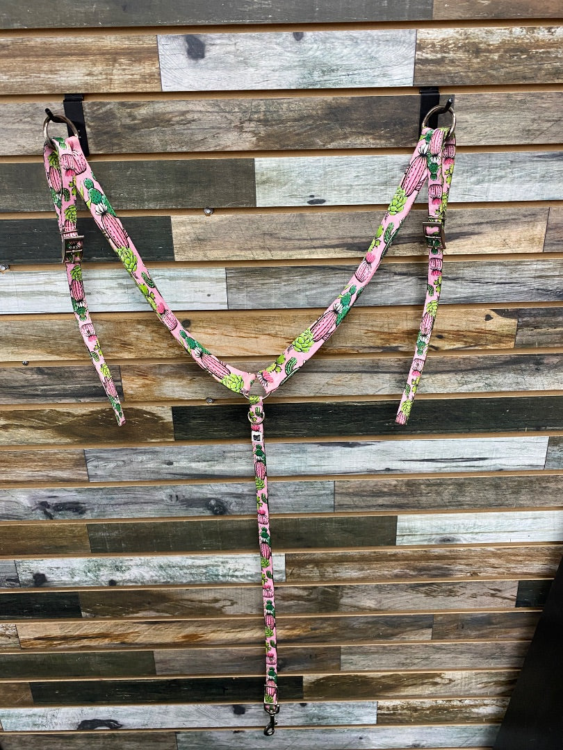 USED Robin's Tack Cactus Print Breast Collar Horse Pink