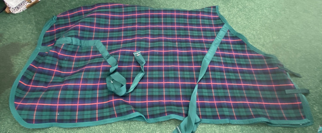 USED Baker Heavy Weight Stable Sheet 80" Tartan Green/Navy Plaid