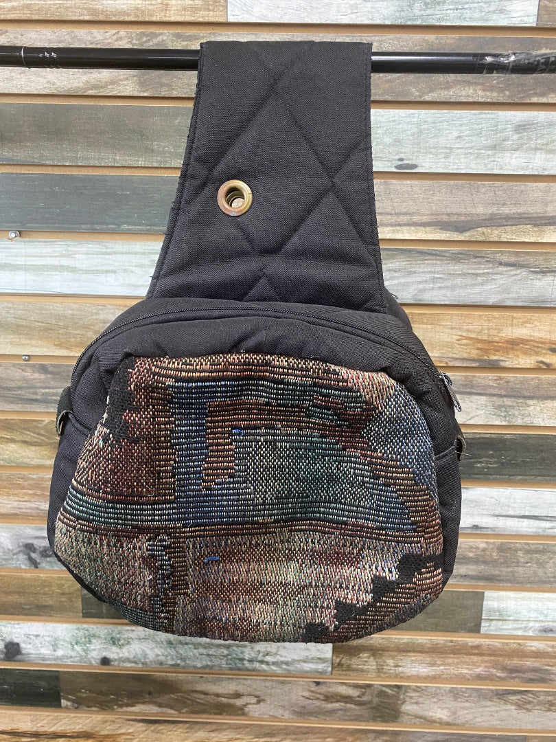 USED Saddle Barn Saddle Bag 13” x 12” Black With Multicolor Woven Pattern