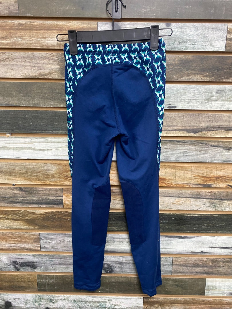 USED Kerrits Youth Riding Kneepatch Tights Medium Blue/Green