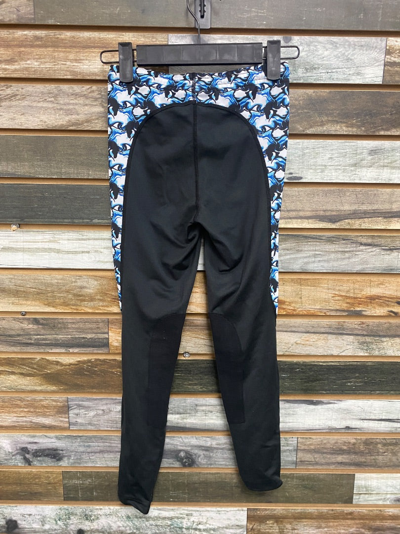 USED Kerrits Youth Kneepatch Riding Tights Medium Blue/Black