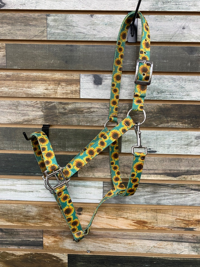 USED Hot Headstalls Nylon Halter – Teal & Sunflower Style