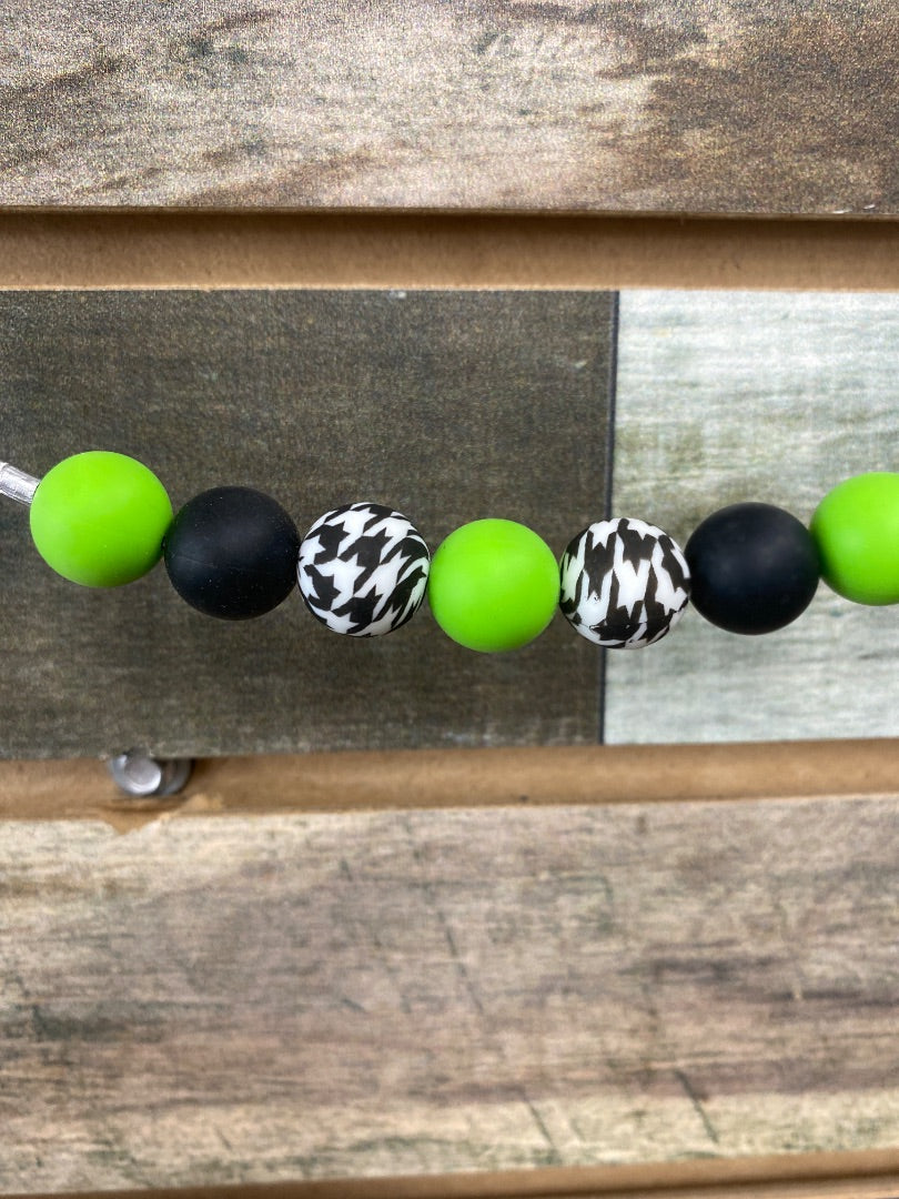 USED Beaded Curb Chain – Lime Green, Black & Houndstooth