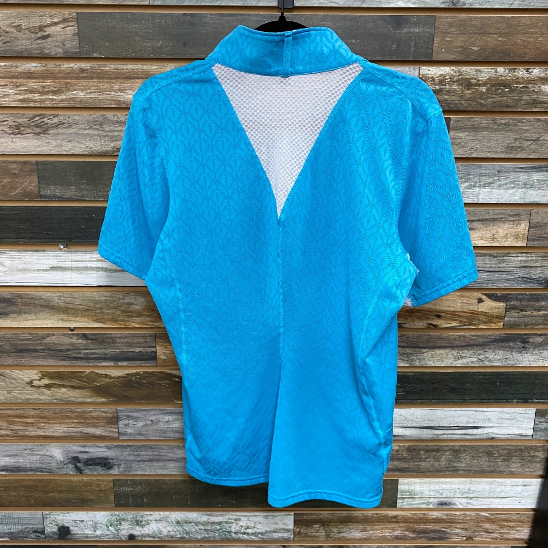 USED Kerrits Ladies English Sun Shirt Large Blue/White