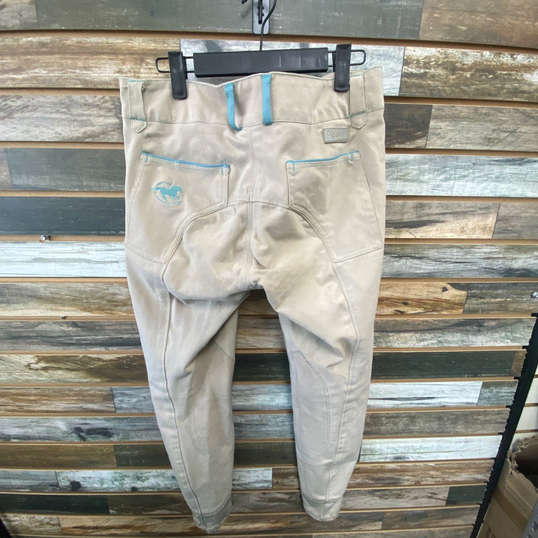 USED Smartpak Ladies English Breeches 30r tan w/ teal piping