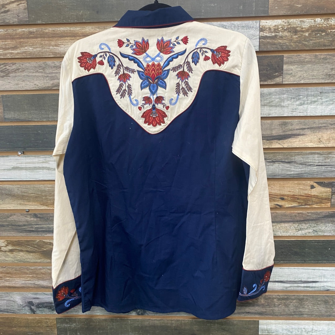 USED Ariat Ladies Western Tops Large Navy Floral