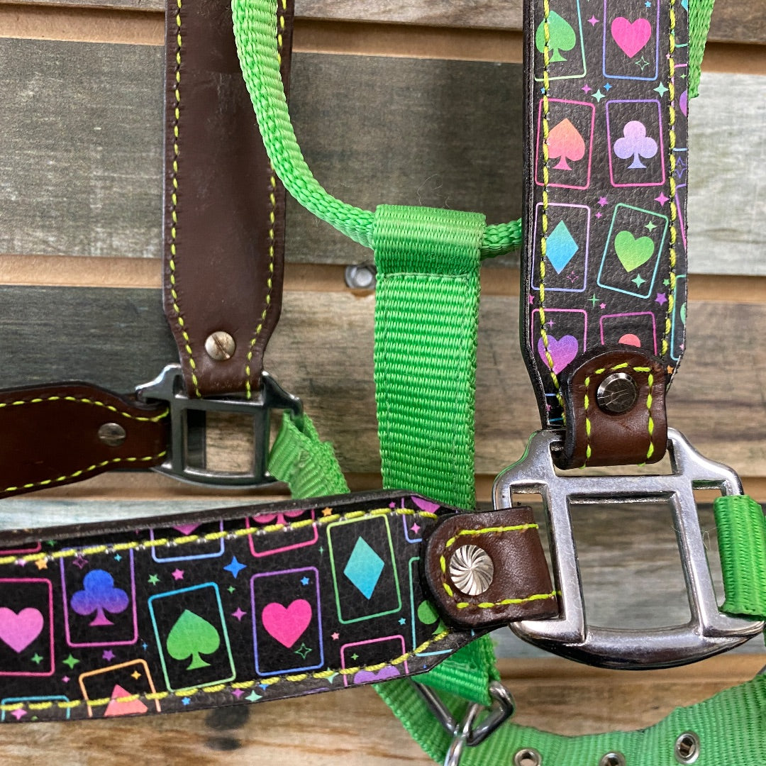 USED Tacktical Nylon/Leather Halter Full Neon Green/Brown