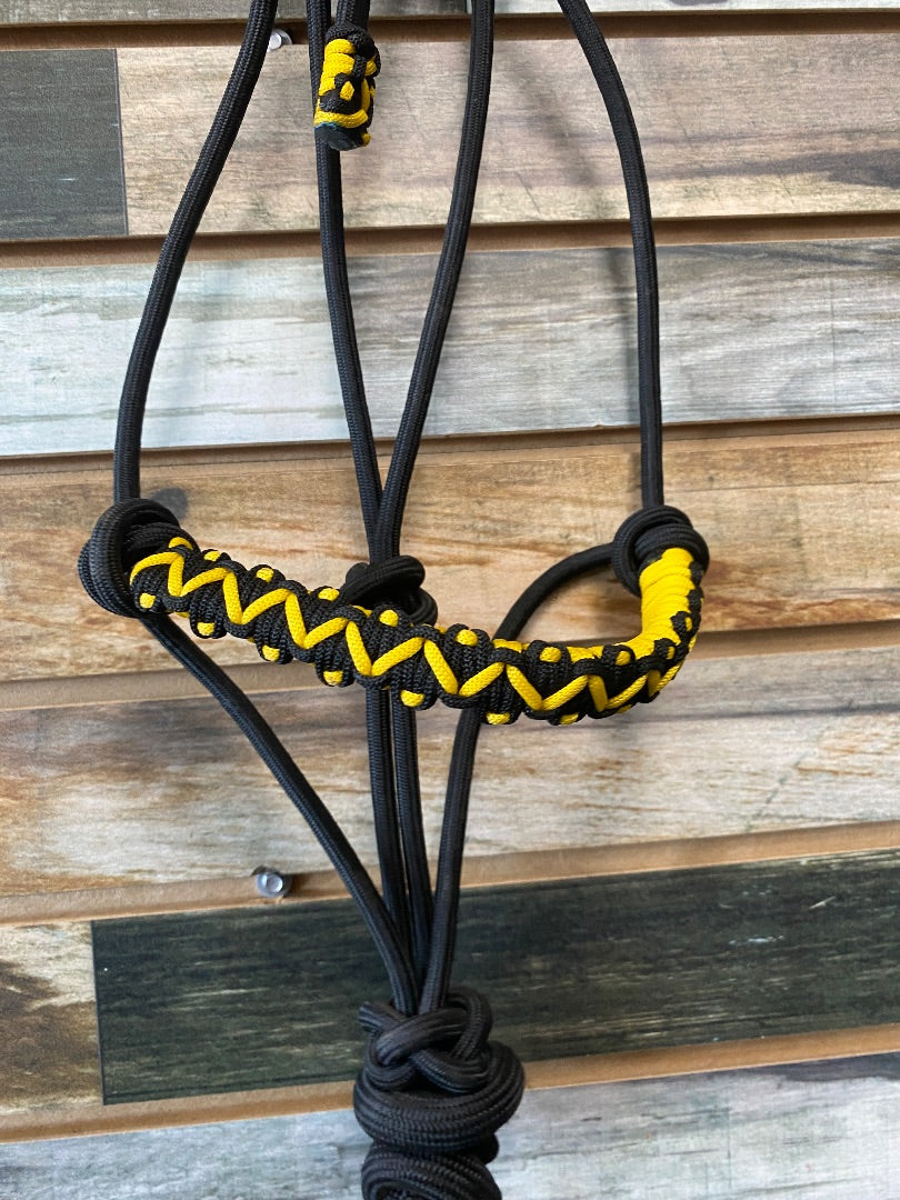 USED Rope Halter w/ Lead Full Gold/Black