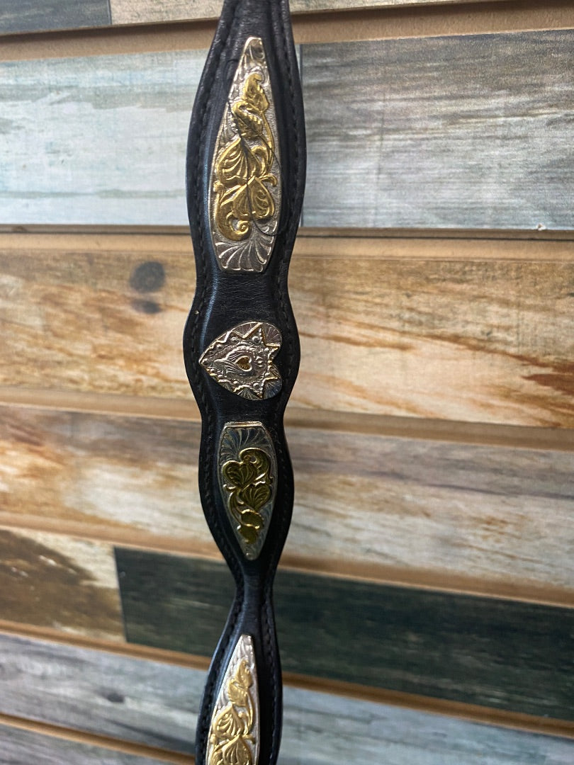 USED Resistol Ladies Western Belts XS Black with Silver/Gold Metal Detailing