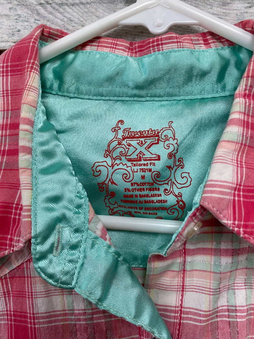 USED Twenty X Youth Western Shirts Medium Pink/Green/Yellow/White Plaid