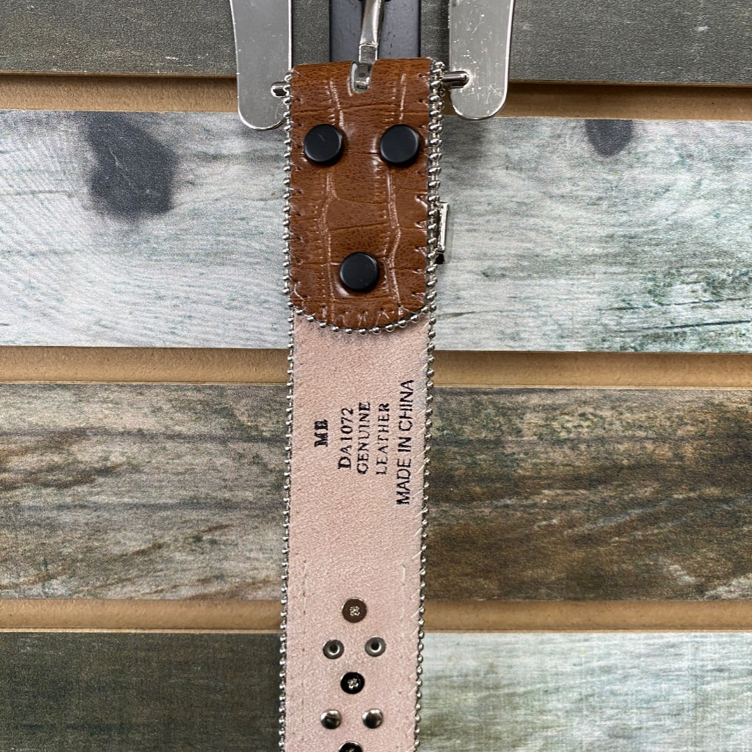 USED Bedazzled Ladies Western Belts Medium Brown/Crystals