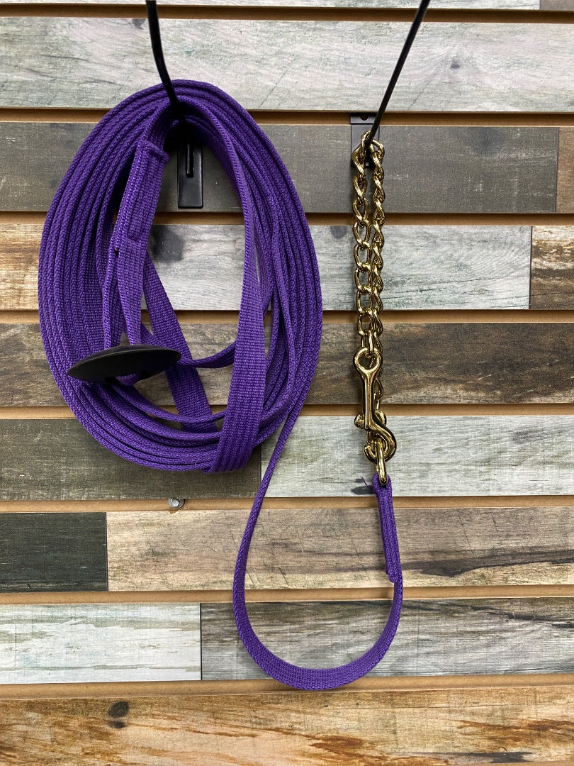 USED Golden Horseshoe Equestrian Lunge Line With Chain 25ft Purple