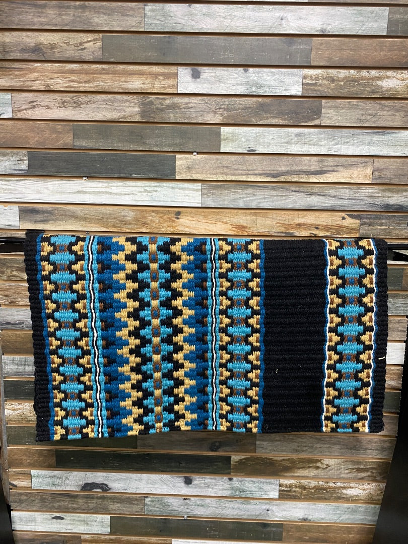 USED Mayatex Western Saddle Blanket Teal/Tan/Brown/Black/Blue