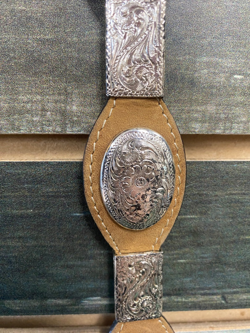 USED Silver Creek Suede Youth Belt With Silver Conchos 36" Tan