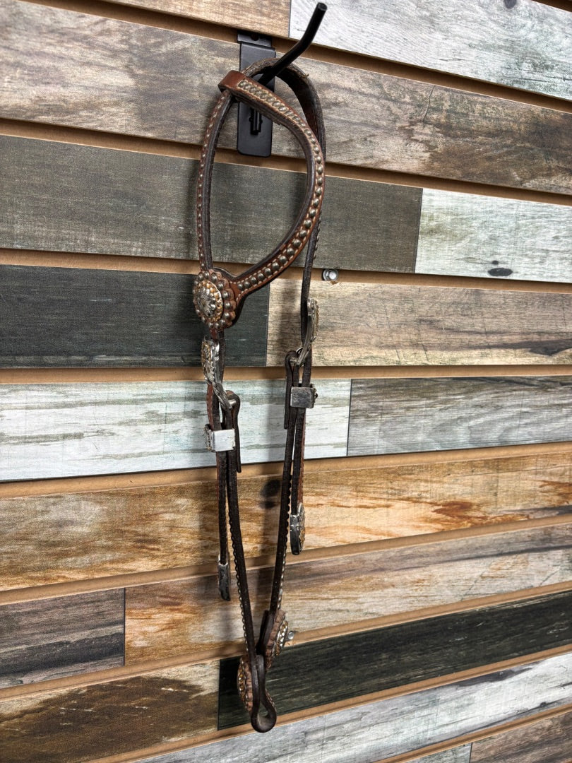 USED Western Headstall with Floral Conchos Brown