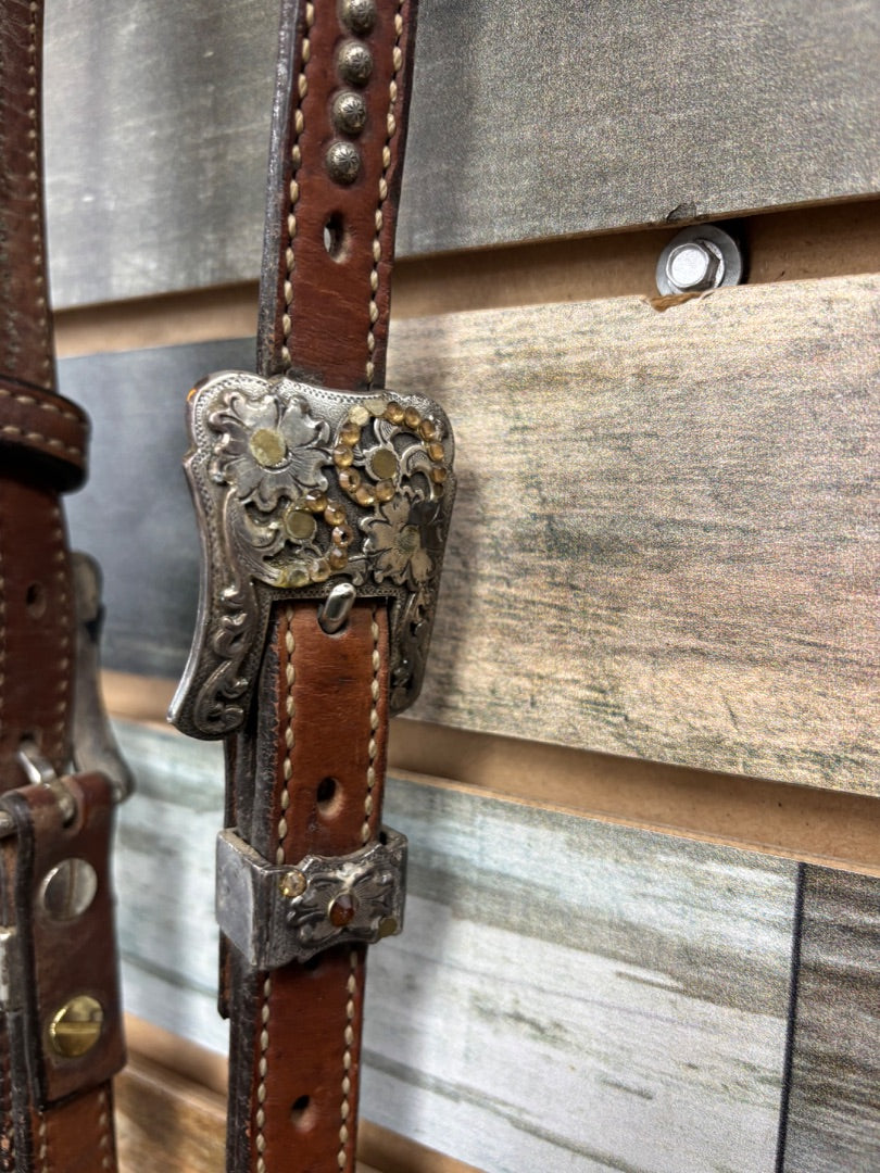 USED Western Headstall with Floral Conchos Brown