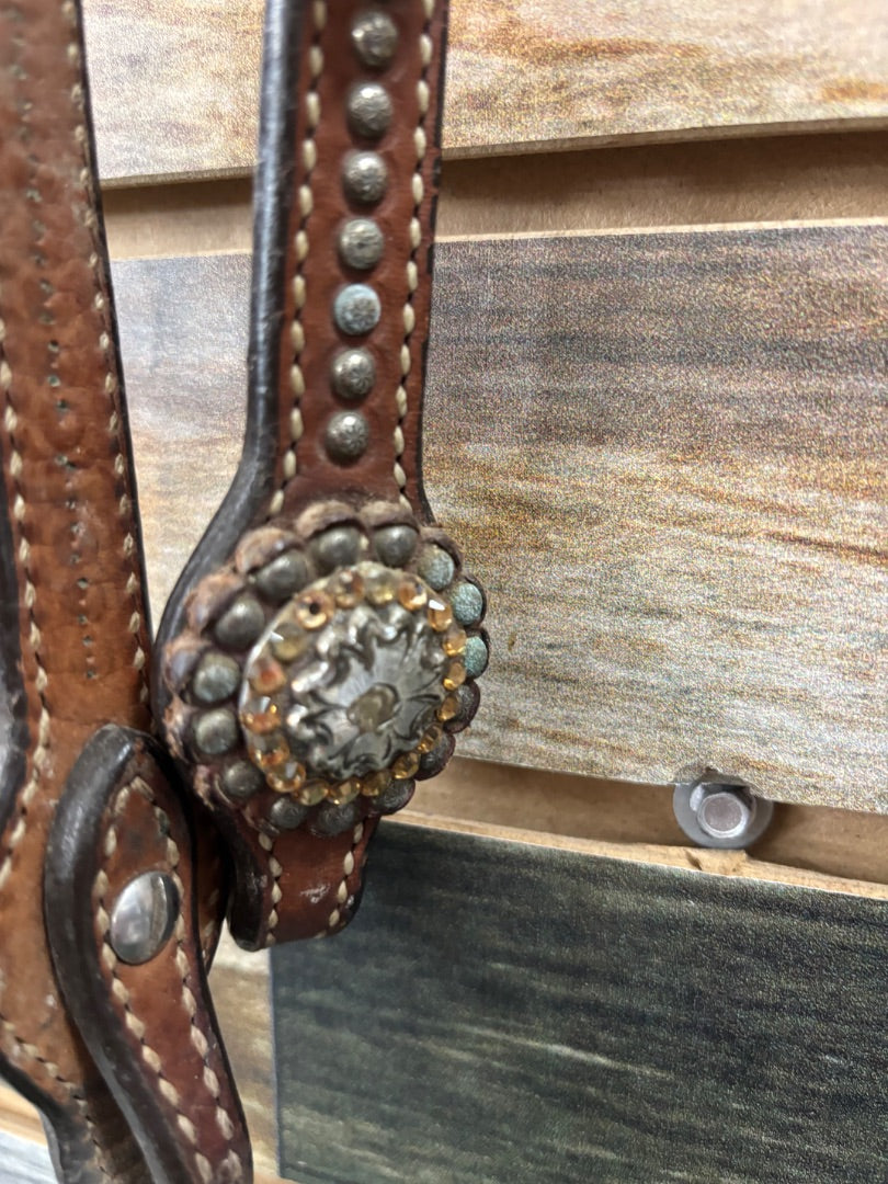 USED Western Headstall with Floral Conchos Brown