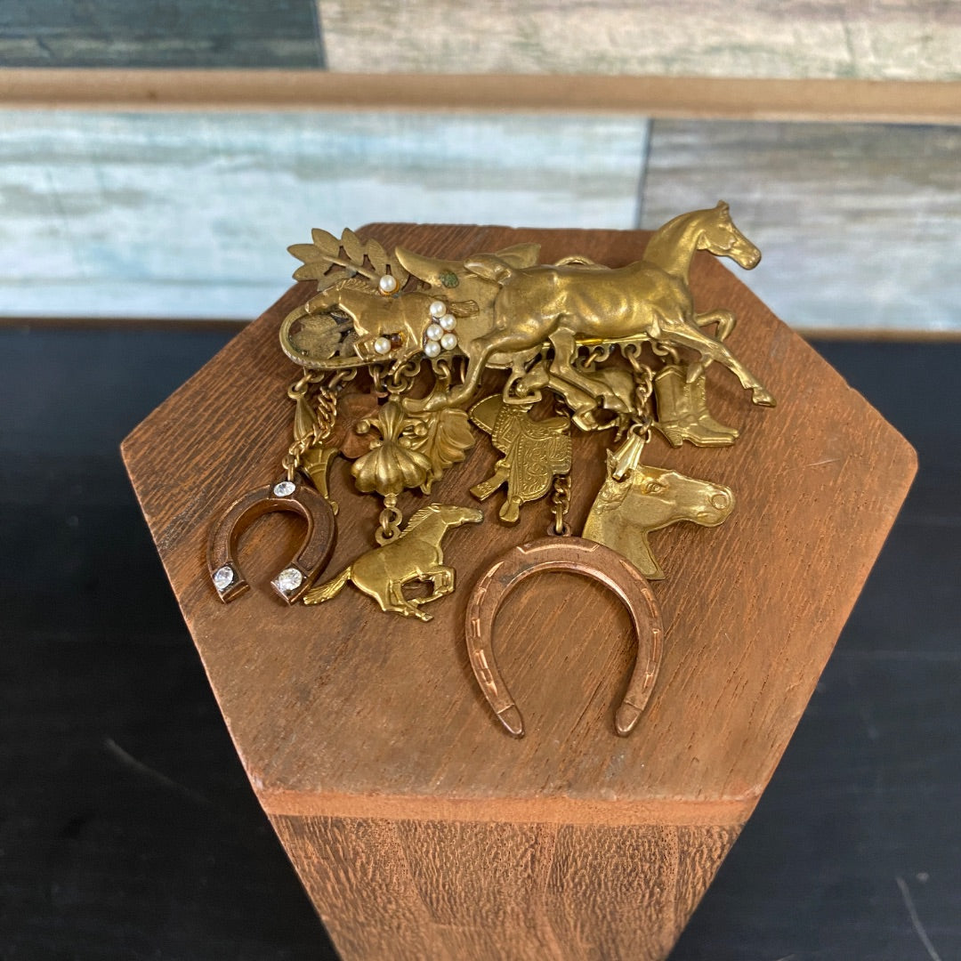 USED Horse Charm Pin Gold