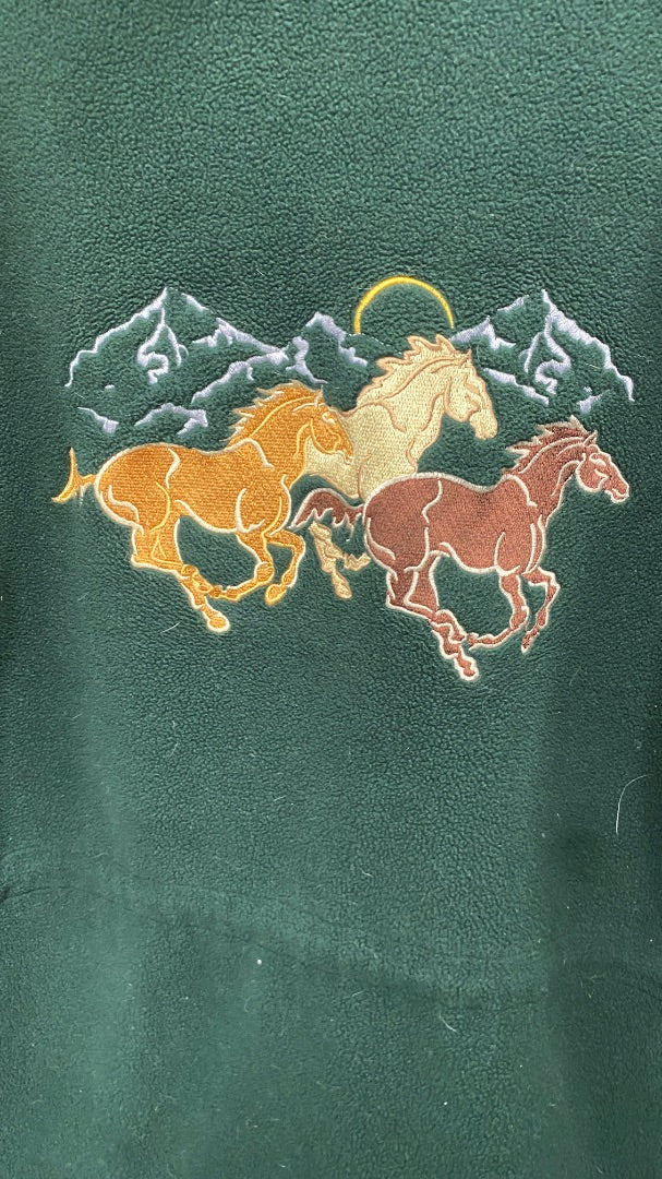 USED Cabella Fleece Jacket with Horse Emboried Extra Large Green