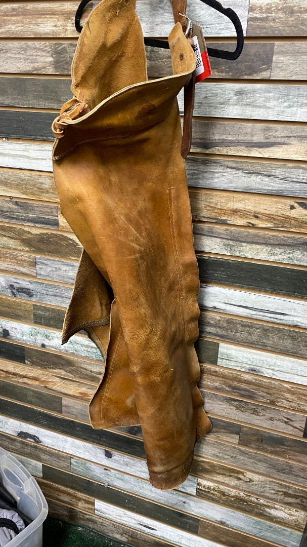 USED Tan Leather Chaps with Fringe