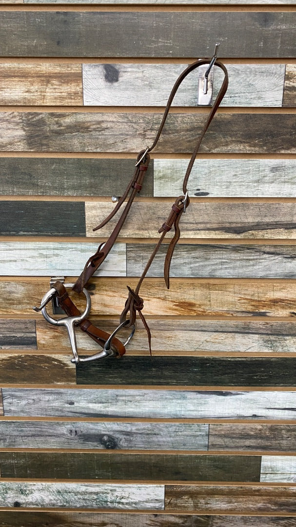 USED Leather Western Headstall with Eggbutt Snaffle Bit Horse Brown
