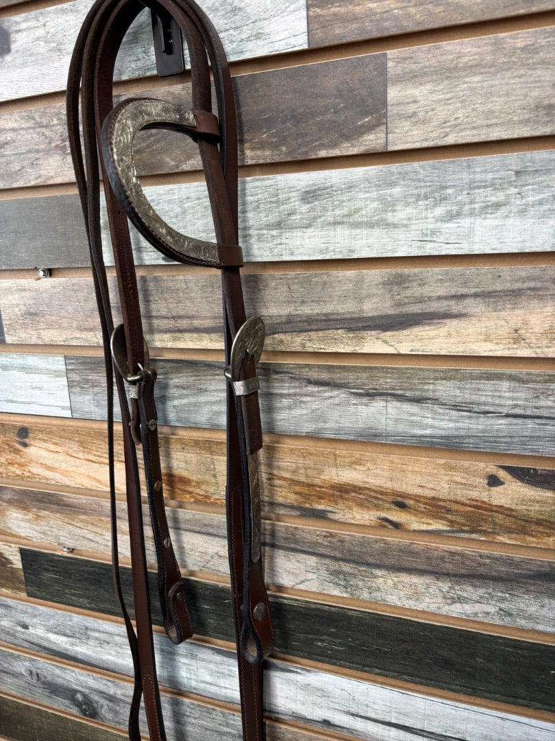 USED JTI Western Show Headstall with Split Reins Horse Brown