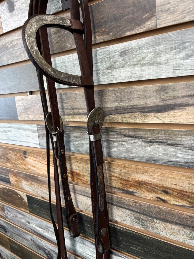 USED JTI Western Show Headstall with Split Reins Horse Brown