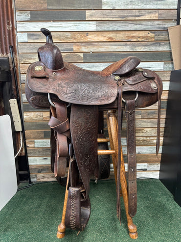 USED Billy Cook Tooled Trail Saddle 16" Dark Oil