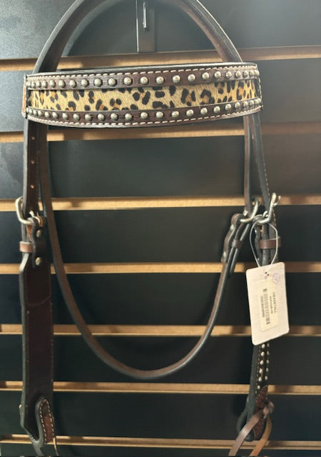 HIlason Leather Browband Headstall with Cheetah
