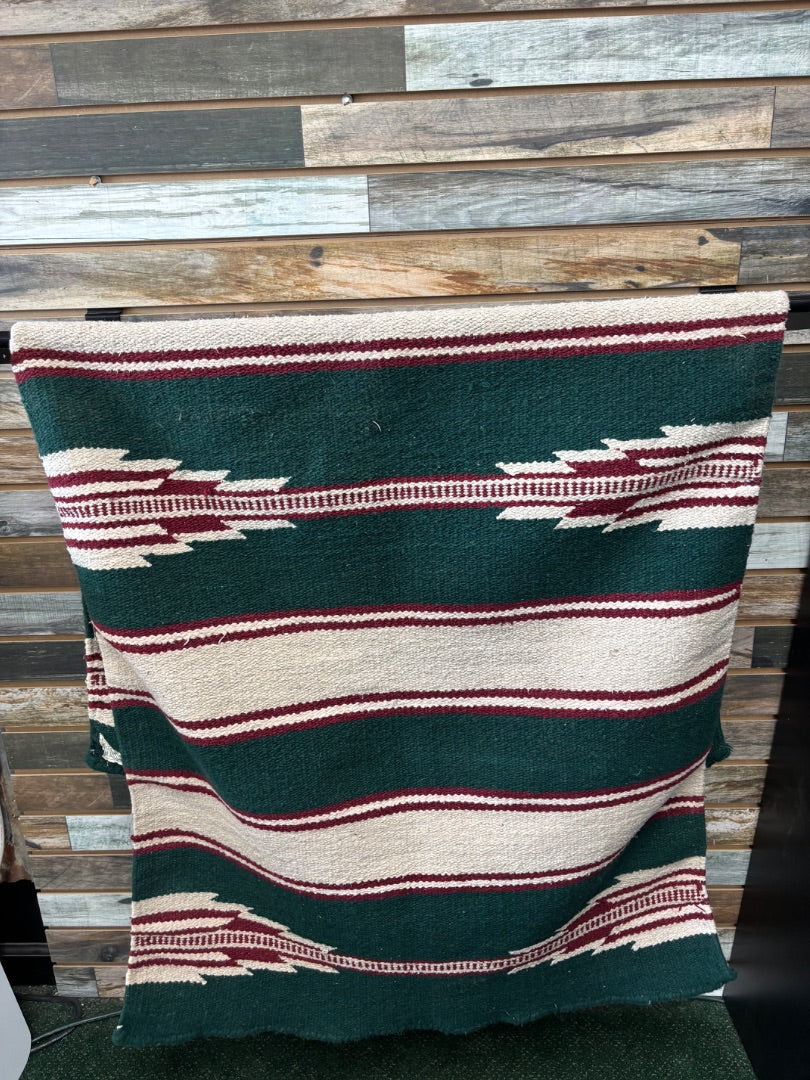USED Western Saddle Blanket Green/Red/Tan