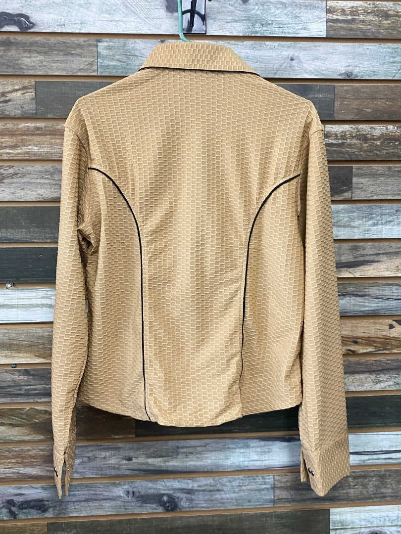 USED Long Sleeve Ladies Western Show Shirts XL Tan | Black Trim