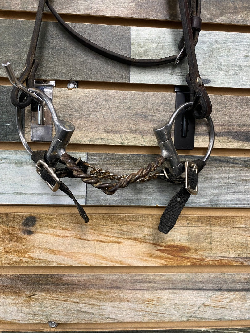 USED Browband Headstall with Twisted Wire Western Dee Snaffle Horse Dark Oil