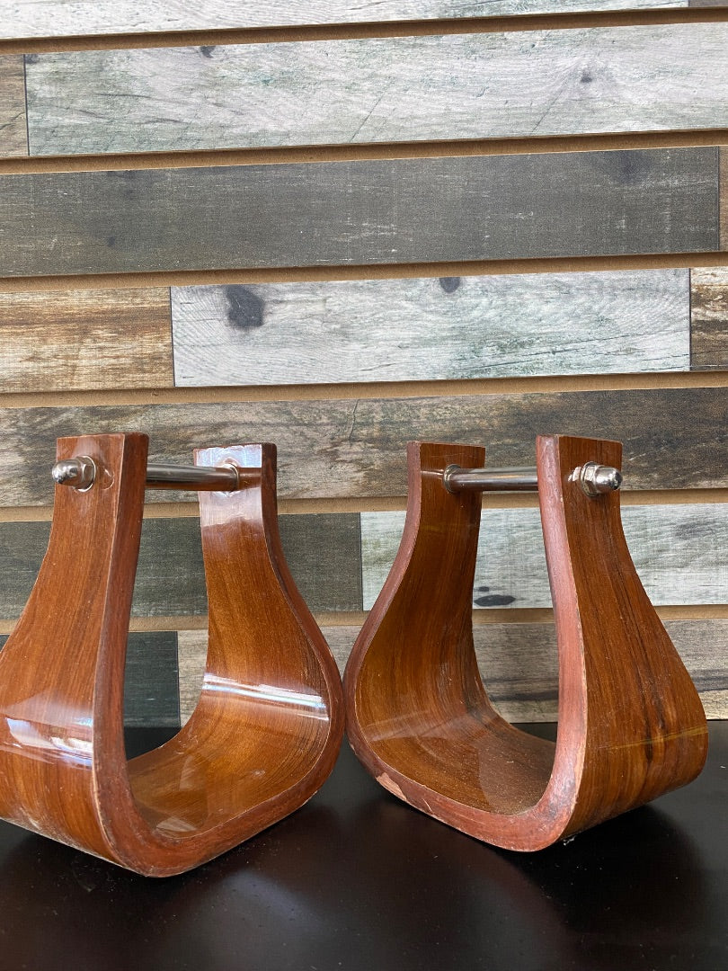 USED Wooden Adult Western Stirrups (Glossed)