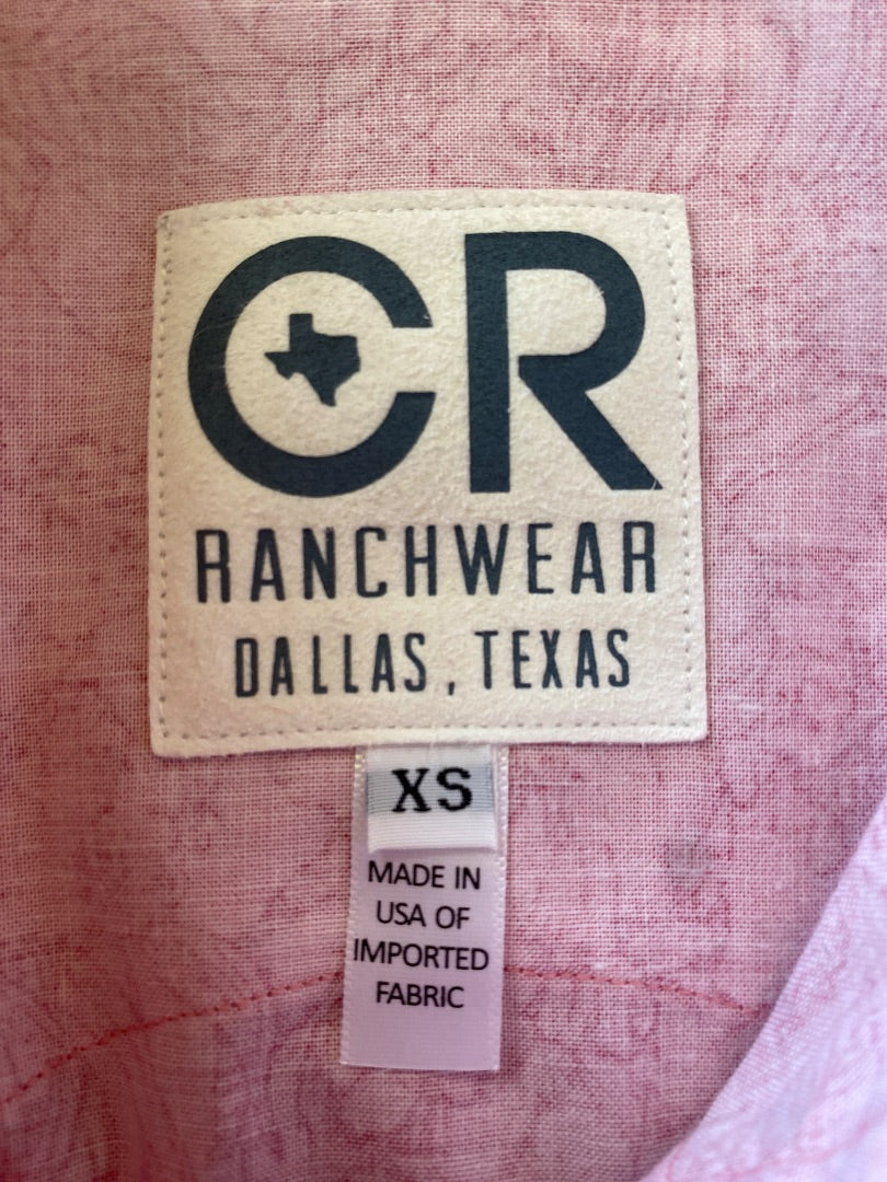 USED CR Ranchwear Ladies Western Tops XS Pink Floral | White Glitter Collar