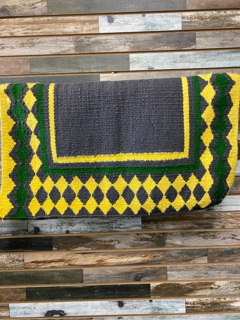 USED Grey/Yellow/Green Patterned Western Saddle Blanket