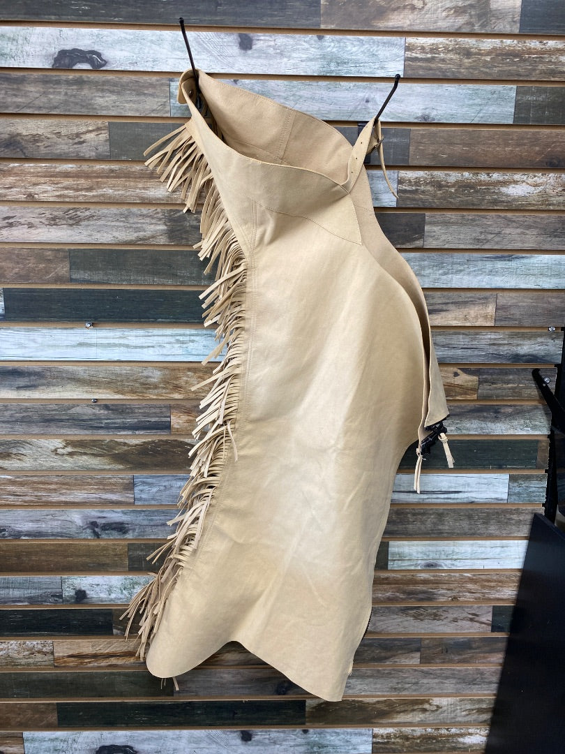 USED Womens Western Chaps | Tan Suede with Fringe | Small