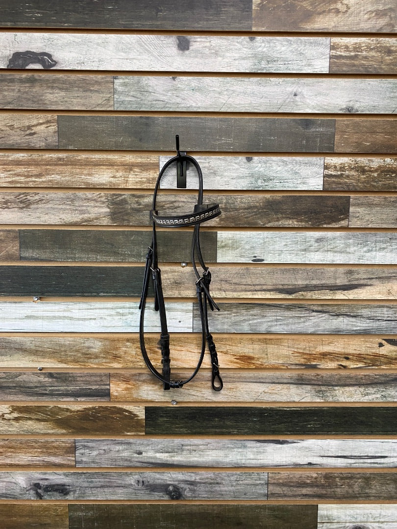 USED Black English Bridle with Silver Beaded Browband