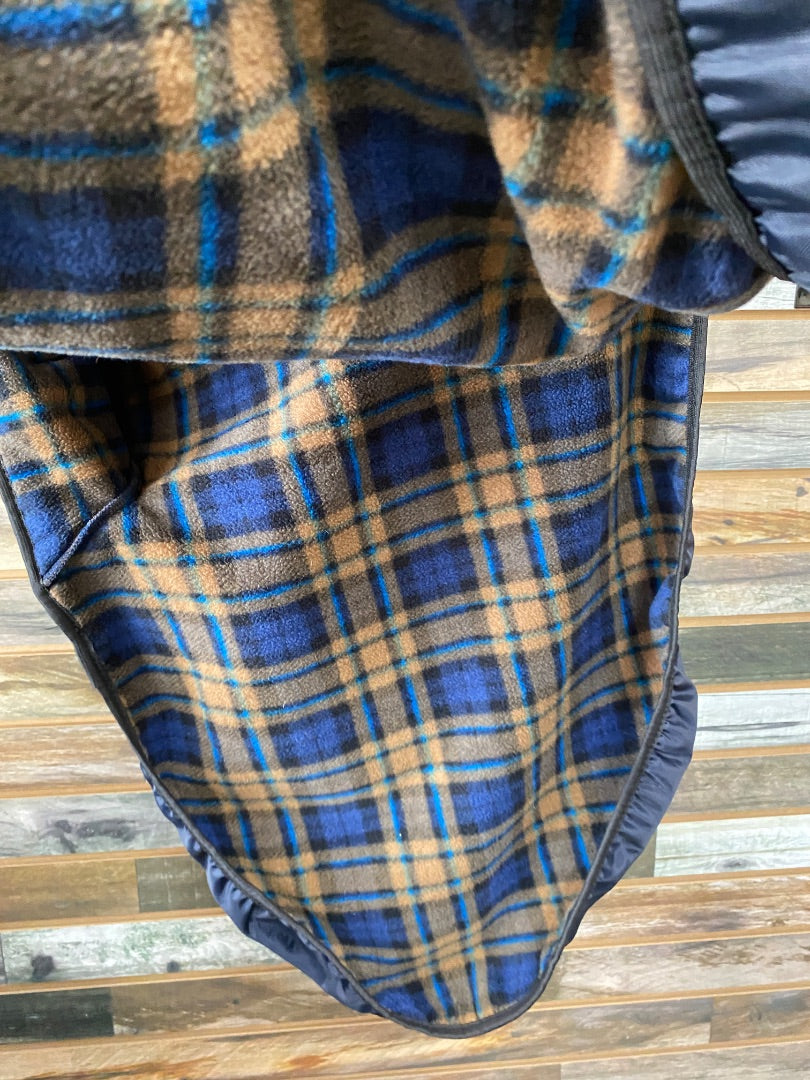 USED Fleece Lined Hunter/Jumper Saddle Cover 16" and smaller Navy Blue/Plaid interior